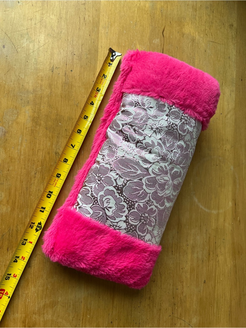 Vintage Hot Pink Faux Fur & Floral Brocade Winter Hand Muff